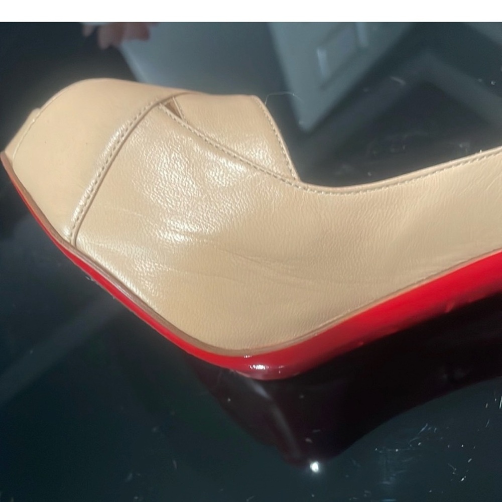 Christian Louboutin Beige Peep-Toe Leather Pumps - Picture 6 of 6